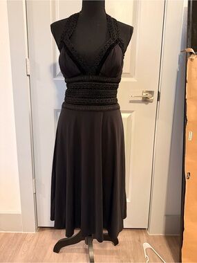 White House Black Market Black Halter Midi Dress with Smocked Waist